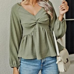 NWT American Eagle Olive Green Front Twist Long Sleeve Top $44